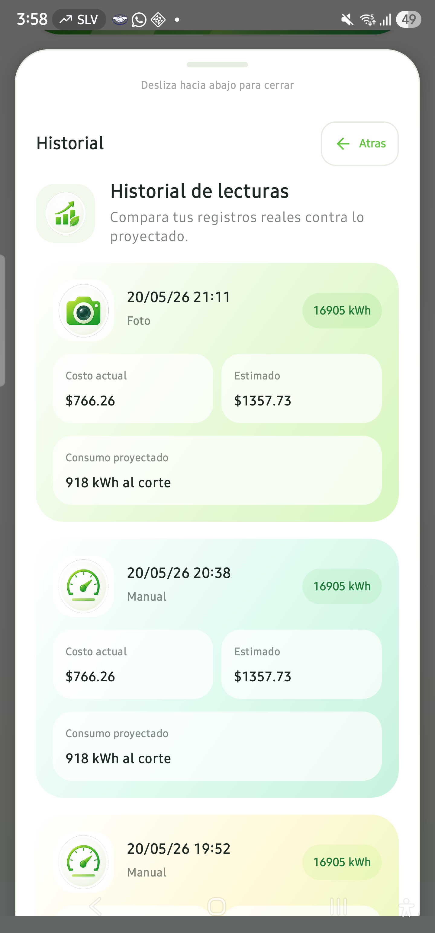 Historial de lecturas y estimaciones