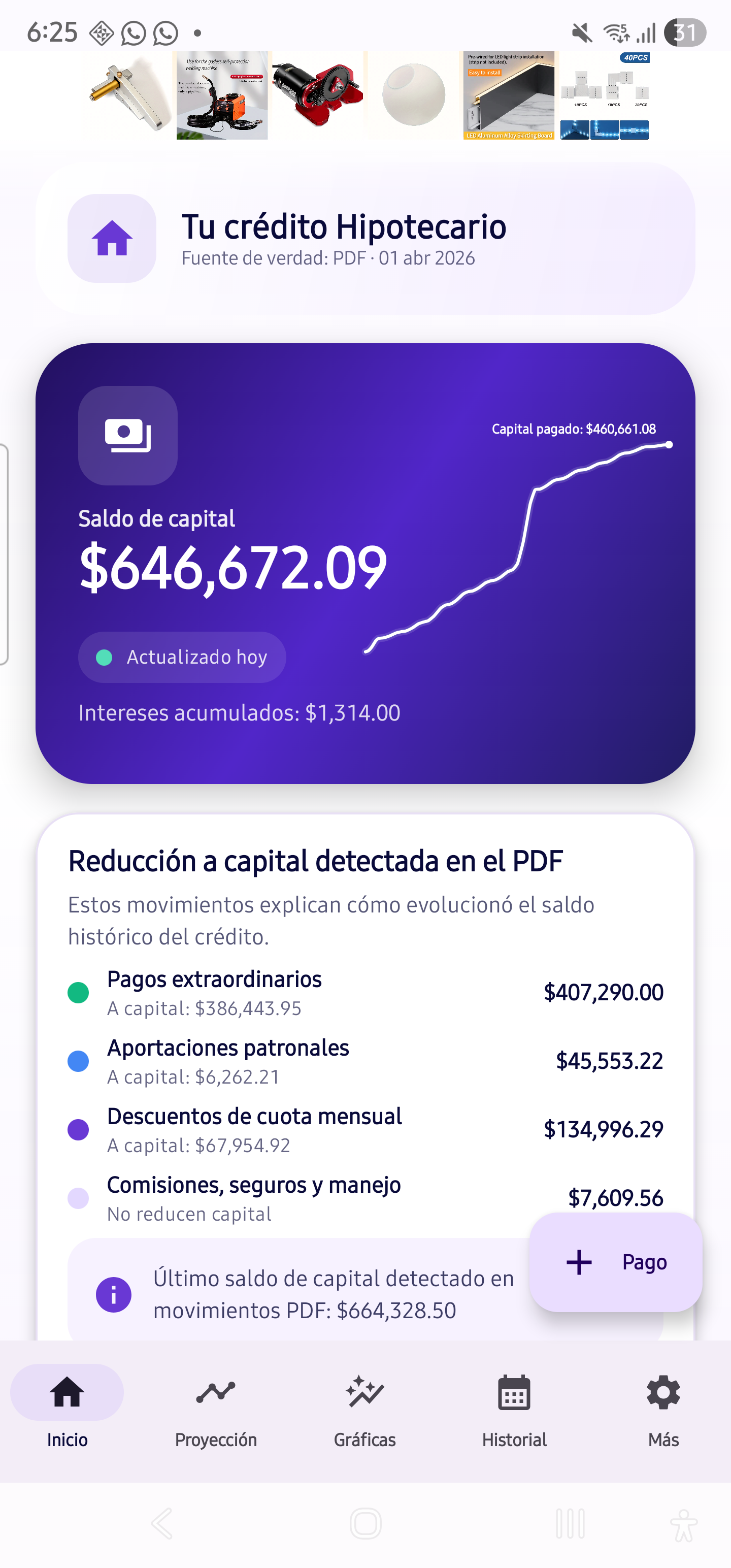 Pantalla Inicio de Proyeccion Credito Hipotecario