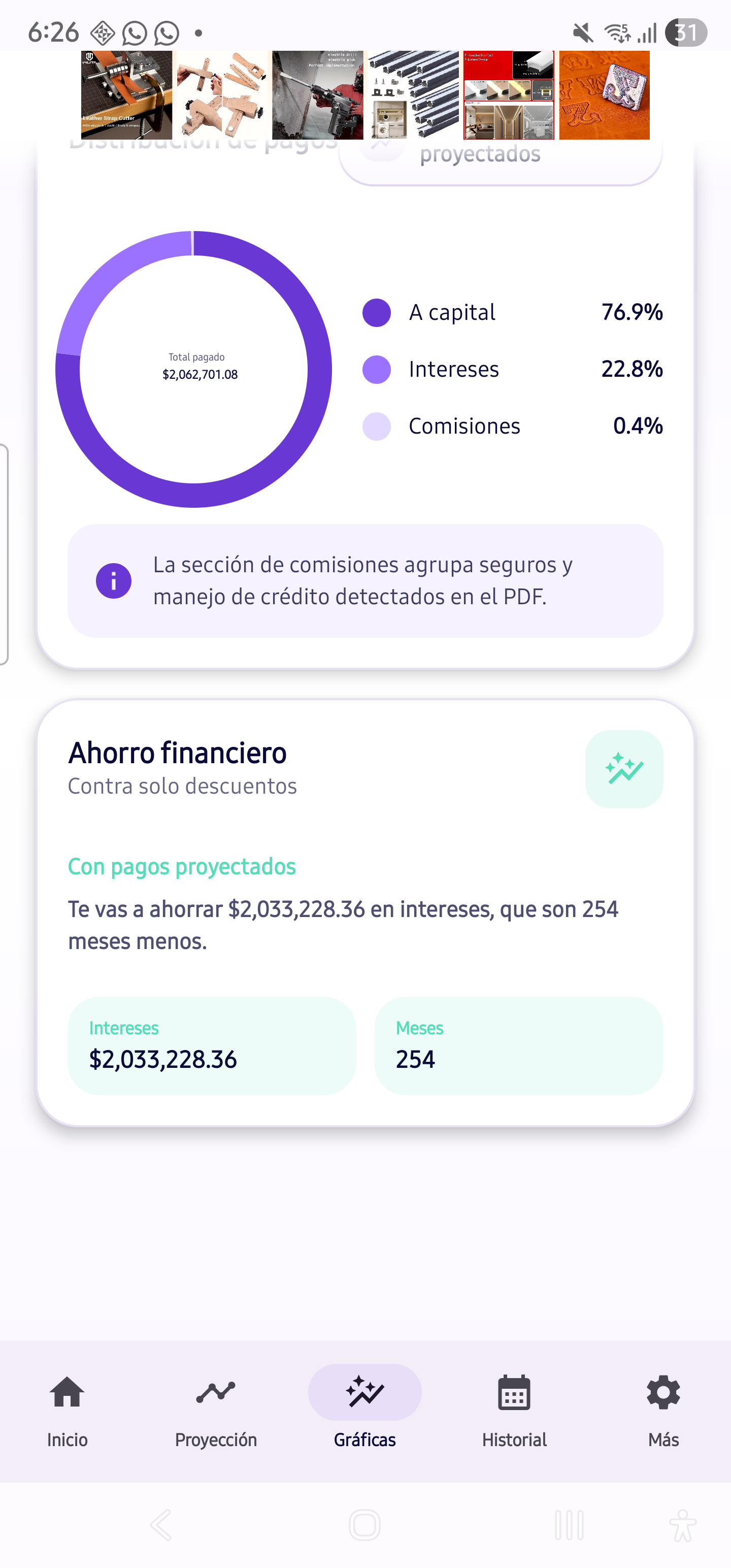 Pantalla de graficas financieras